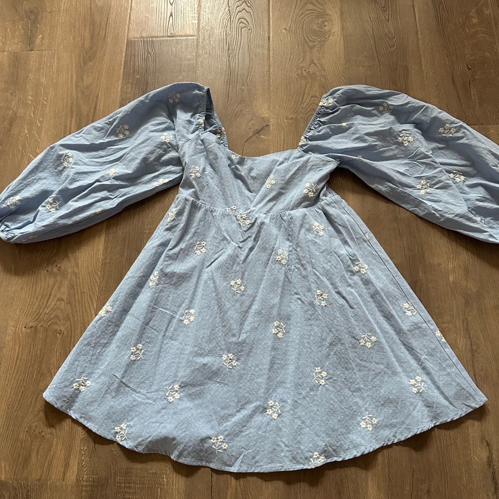 Light Blue Dress with Floral Accents